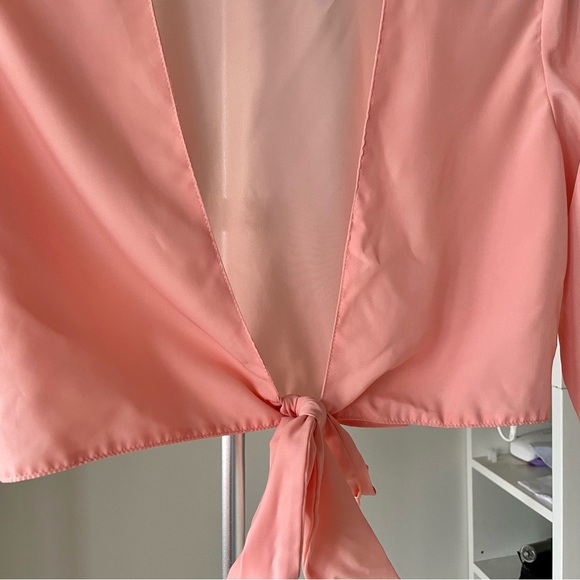 Lurelly Peach Pink Front Tie Silk Crop Top Size 4 - Picture 2 of 4